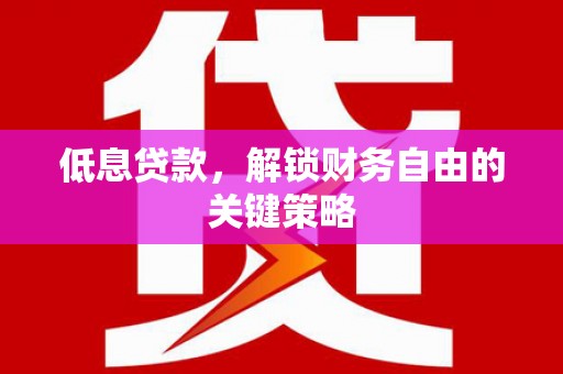中国香港低息贷款，解锁财务自由的关键策略